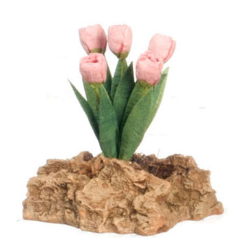 Dollhouse Miniature Tulips Plant On The Rock, Lp